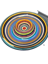 Tabletops Unlimited Chip Dip multi Stripes Hand Painted 13 in HAVANA EUC