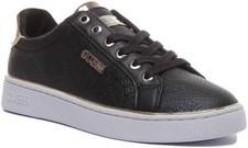 Guess Beckie Lace Up Gold Logo Womens Trainer In Black Gold UK 3 - 11