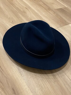Rag & Bone Navy Wool & Leather Trim Wide Brim Fedora Hat | eBay