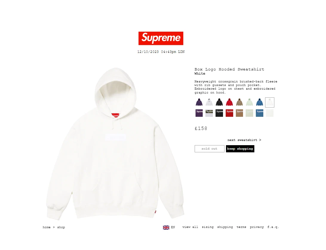 Sweat shirt logo Supreme Box   Blanc   Petit (S)   Tout neuf   À la main