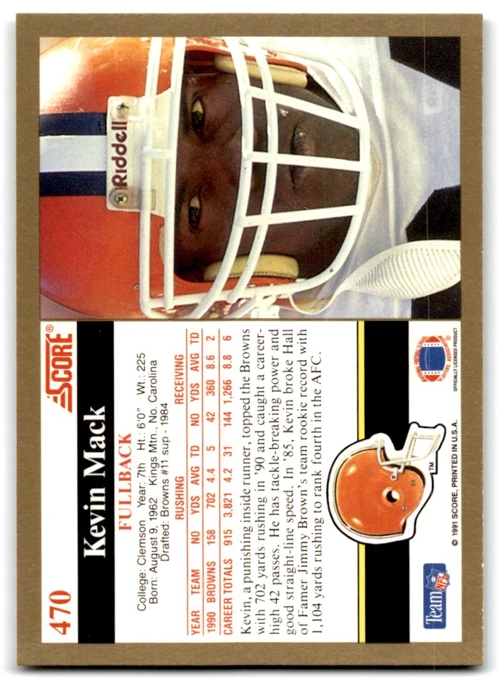 1991 Score Kevin Mack Cleveland Browns #470 - Image 2 of 2