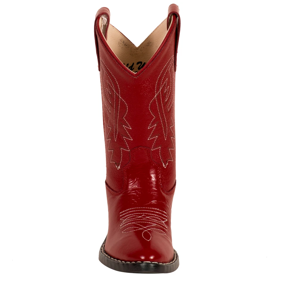 Botas vaqueras Old West rojas para niños niñas cuero corona punta en J Foto 4 de 4