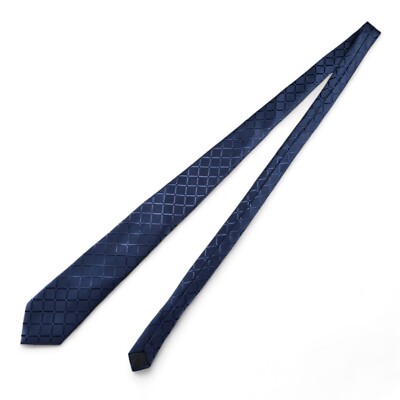 Hisdern Necktie Geometric Print Blue 100% Silk 61'' Long - 3.5'' Wide