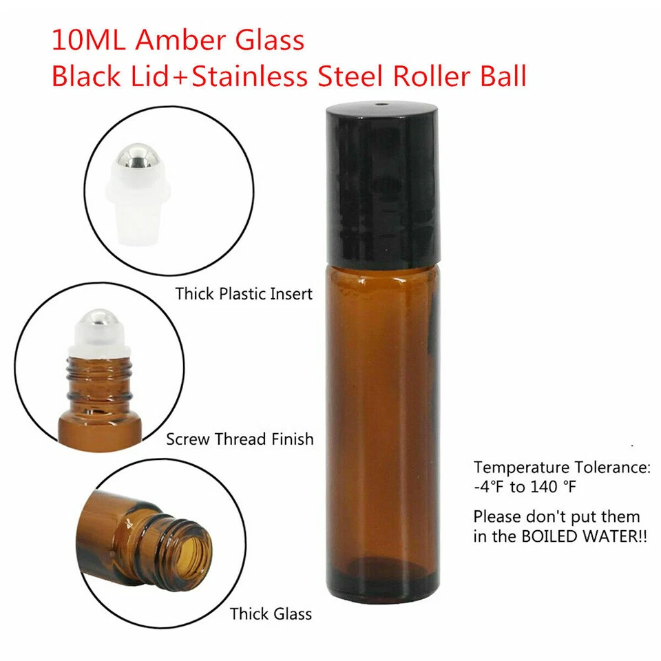 10-100PC Roller Rollerball Perfume Essential Oil Roll On Ball Amber Glass Bottle - image 4 of 4