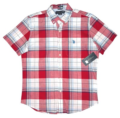 us polo dress shirts U.S. Polo Assn. #11731 NEW Men's Stretch Short Sleeve Button Up Woven Shirt
