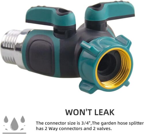 2-Pack Heavy-Duty Hose Splitter – 2-Way Metal Garden Faucet Connector for Indoor - Picture 3 of 6