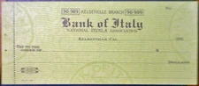 1920 's CALIFORNIA Bank of ITALY , Kelseyville , CA. Check NICE LOT   FREE SHIP