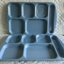 Lot of 2 Melamine Adaptive Divided Cafeteria Tray Supermel Dusty Blue Tr-151