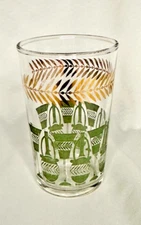 Vintage 1950's Libby Glass With Gold Wheat Top, Green Basket Bottom 1 Juice#2110