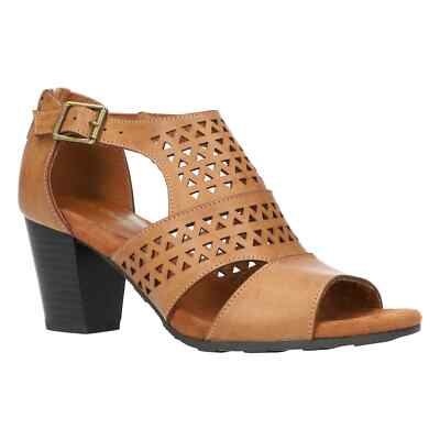 Easy Street Women's Adara Faux Leather Heeled Sandals, Luggage Brown Size 8.5M