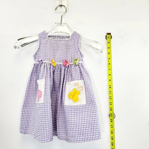 THOMAS Kids Cotton Purple White Dress Toddler 2T Check Floral Butterfly Pleated - Picture 5 of 10