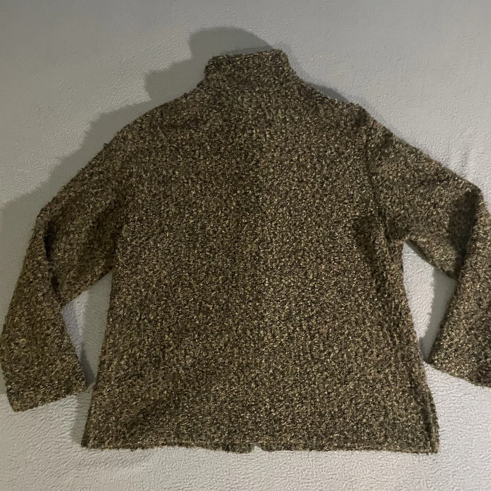 Chico's Size 2 Cardigan Green Sherpa Buttons Vintage 1990s Made In USA Grandma - Image 3 of 4