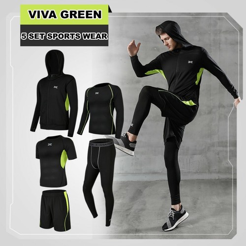 Mens Workout Clothes Compression 5Pcs Yoga Active Fitness Gym Running Set - Picture 16 of 16