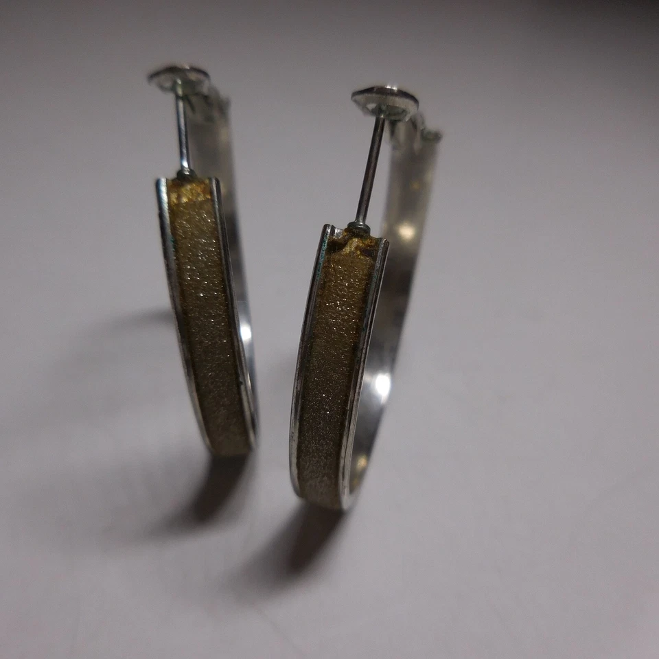 2 Orecchini Metallo Argentato Nichel Rame Gioiello Grigio Giallo Vintage N8466 - Immagine 3 di 4