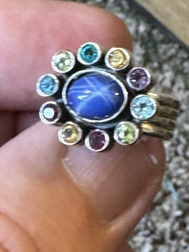 Vintage Nicky Butler 925 Silver Ring Star Sapphire Rainbow Gemstones Size 6.75