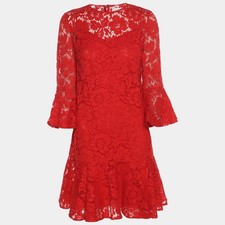 Valentino Red Lace Midi Dress S