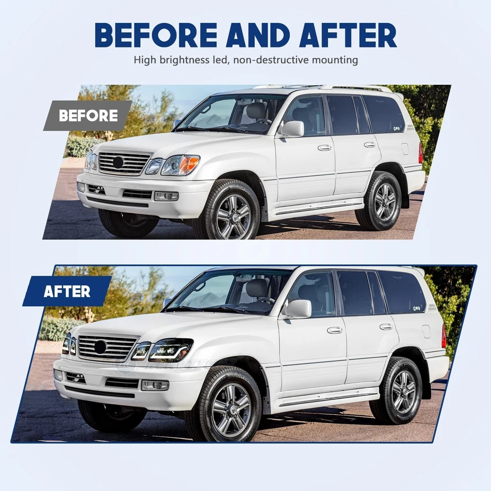 Par de faros delanteros LED con señal de giro secuencial aptos para Lexus LX470 1998-2007 Foto 4 de 4