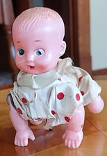 Vintage Japan Wind-Up Crawling Celluloid Baby with a White  Red Polkadot Outfit