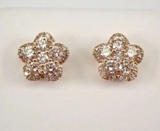 1Ct Lab Created Diamond Round Flower Shape Stud Earrings 14K Yellow Gold Plated