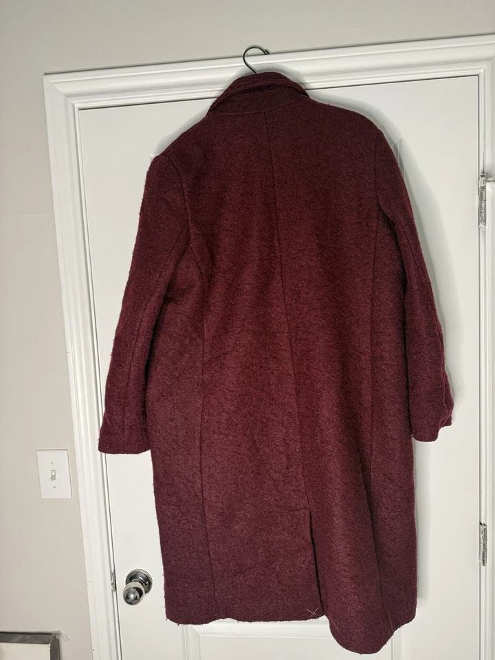 Express 羊毛混纺长款大衣勃艮第栗色 XL 双排扣风格 — 第 2/4 张图片
