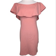 Reformation Blush Pink Ribbed Off-Shoulder Ruffled Bust Coquette Mini Dress MD