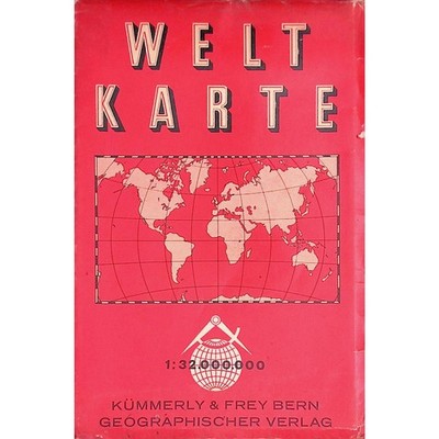 Vintage 40s 50s Switzerland WELT KARTE World Map Huge Color Folding Map