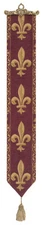 Fleur de Lys Red Belgian Medieval Woven Tapestry Bell Pull With Metal Topper