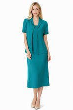 Jessica Howard 2pc Turquoise Jkt Dress Lined Size 12 Short Sleeve Back Zip/slit