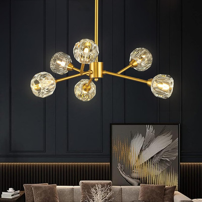 Modern Sputnik Crystal Chandelier, 6-Light Gold Fixture for Dining Room & Living