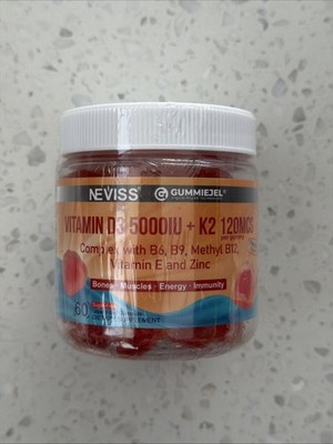Vitamin D3 5000IU + K2   B Complex, Vitamin E, Zinc Gummies, 60 Count Exp 5/2027