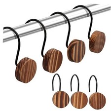 Wood Shower Curtain Hooks, Boho Rust-Resistant Shower Curtain Hooks 12 Brown