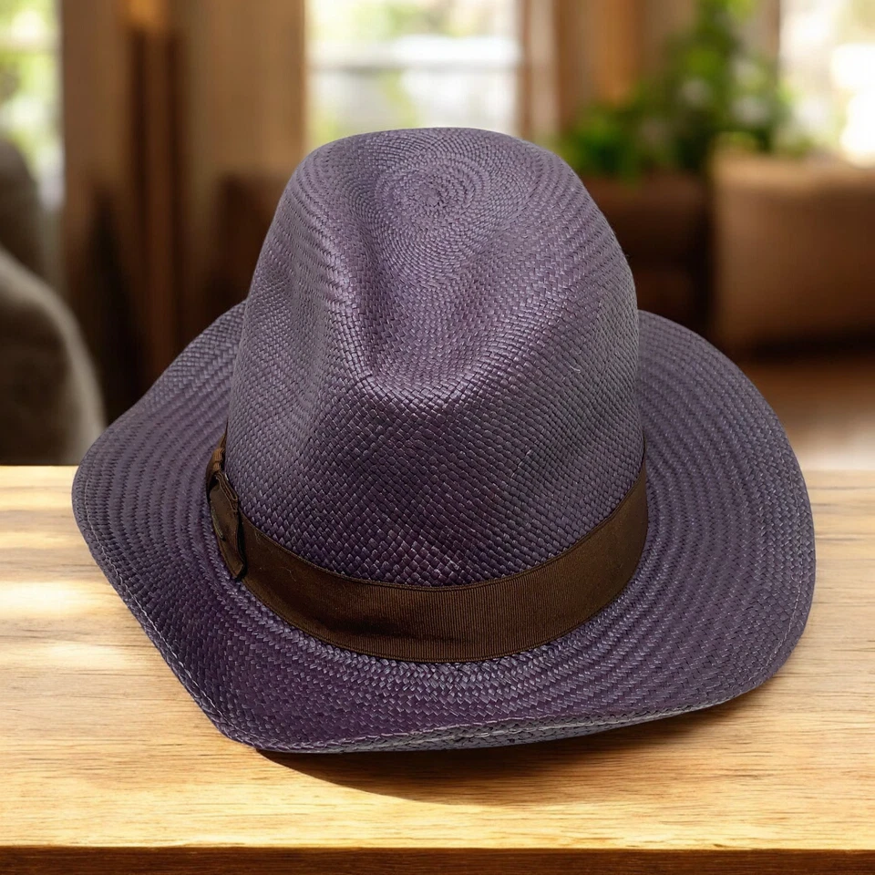 Sombrero Fedora Panamá Paja Stetson De Colección Azul Gris Tejido Rafia Talla XL EE. UU. *LEER* Foto 4 de 4