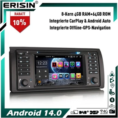 64GB 8-Kern Android 14 CD Autoradio GPS Navi für BMW X5 E53 DAB+ CarPlay Canbus - Bild 1 von 4