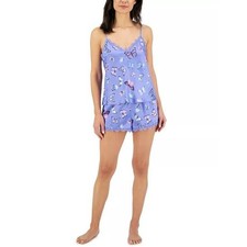 I.N.C. Int Concepts Women Lilac Butterfly Satin Cami  Shorts Pajama Set Size XL