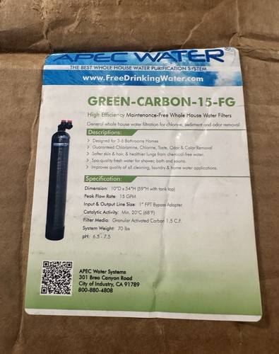 Apec Water Green-Carbon-15-FG Whole House Water Filter TANK-1054 NEW IN BOX! - Picture 3 of 14