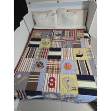 Pottery Barn Kids Varsity Sports Quilt 82x86 Football Baseball Lacrosse Soccer