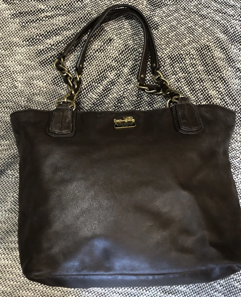 COACH MADISON 20466 Brown Leather Lux Chain Medium Shoulder Bag Tote Purse - Image 3 of 4