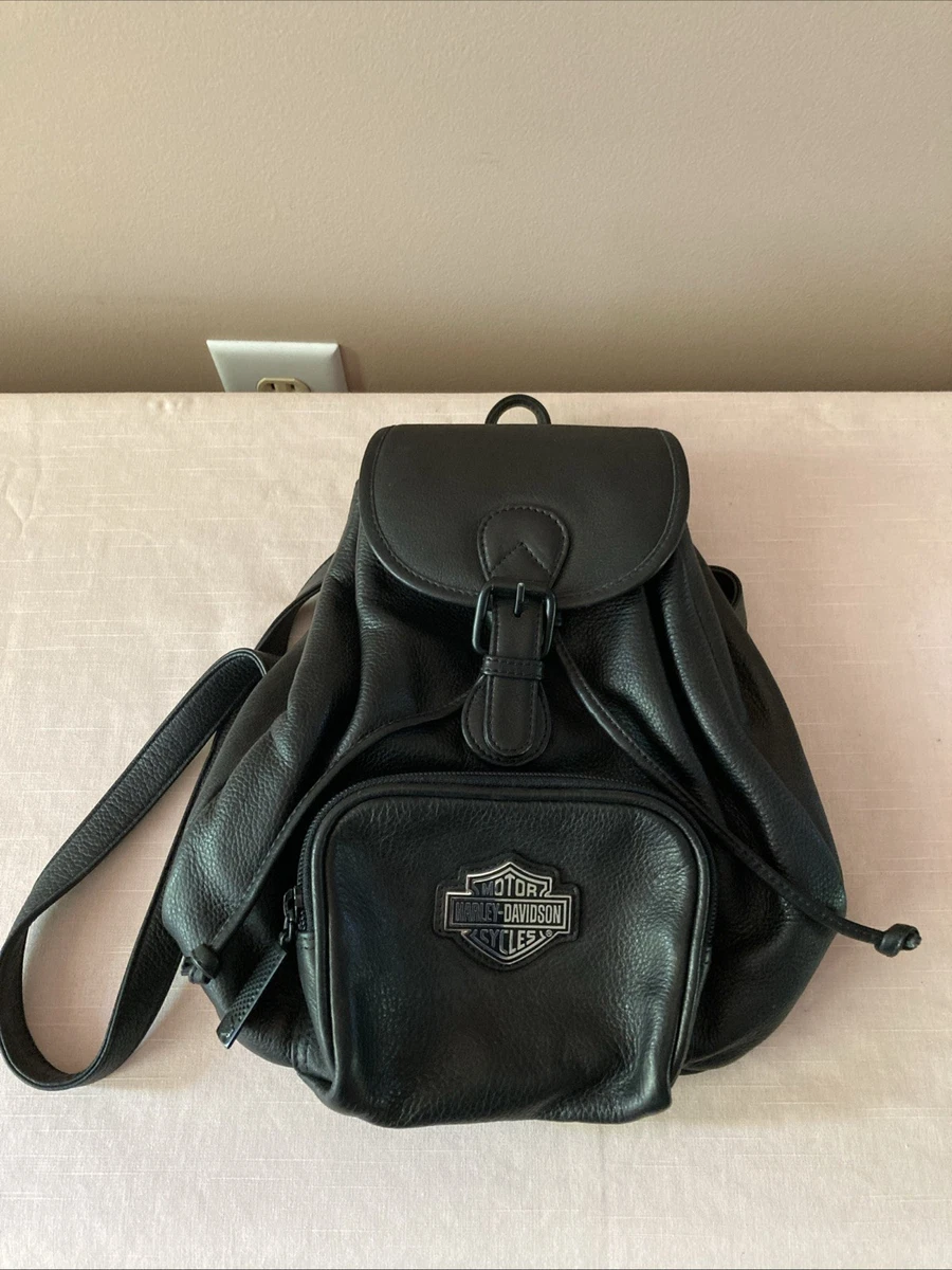 Vintage Harley-Davidson Women\'s Tinted Teal Goatskin Leather Backback Metal Logo Harley-Davidson Leather Exterior Backpack Bags & Handbags  main image 3