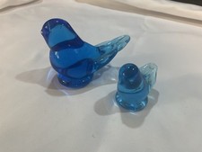 Blue Birds of Happiness Vintage Glass Figurines Set of 2 Signed Leo Ward Ron Ray