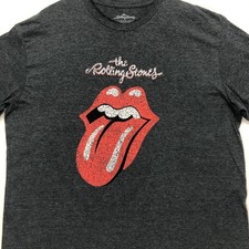 The Rolling Stones Band Logo Tongue Lips T Shirt Graphic Tee Charcoal Gray 3XL