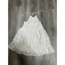 Free People White Cotton Halter Mini Dress Boho Pintuck Lace Trim XS NEW