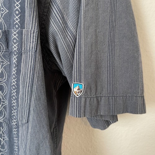 Kuhl Shirt Mens Large L Blue Striped Paisley Print Short Sleeve Casual Summer - Picture 5 of 8