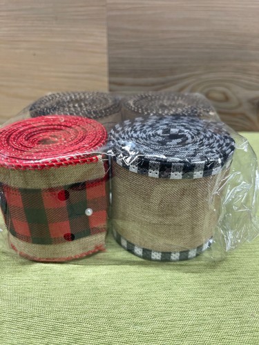 Buffalo plaid burlap ribbon pack of 4 - Picture 5 of 10