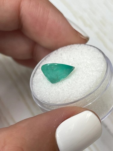 3.0 Carat Chunky Bluish Green Natural Loose Colombian Emerald-Pear Cut - Picture 6 of 9