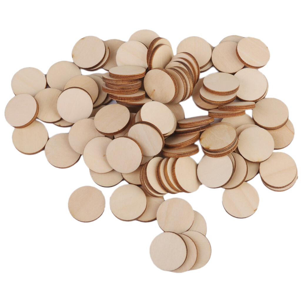 100pcs 20mm Unfinished Wooden Round Circle Discs Embellishment for Art