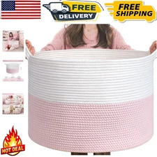 Soft Round Pink Toy Storage Basket - Elegant Nursery Organizer with Handles