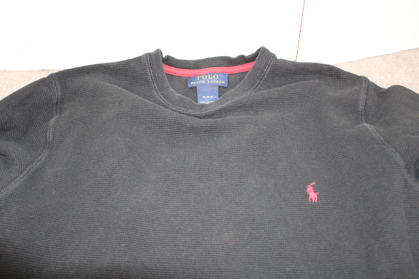 Polo Ralph Lauren manica lunga girocollo camicia nera taglia media rosso pony