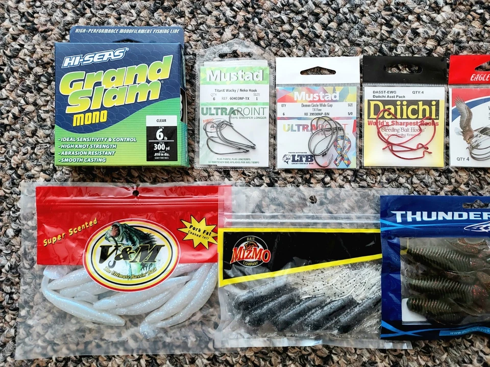 Lote de señuelos de pesca Bass Worms Stickbait Swimbait mostaza Daiichi ganchos de garra de águila Foto 2 de 3