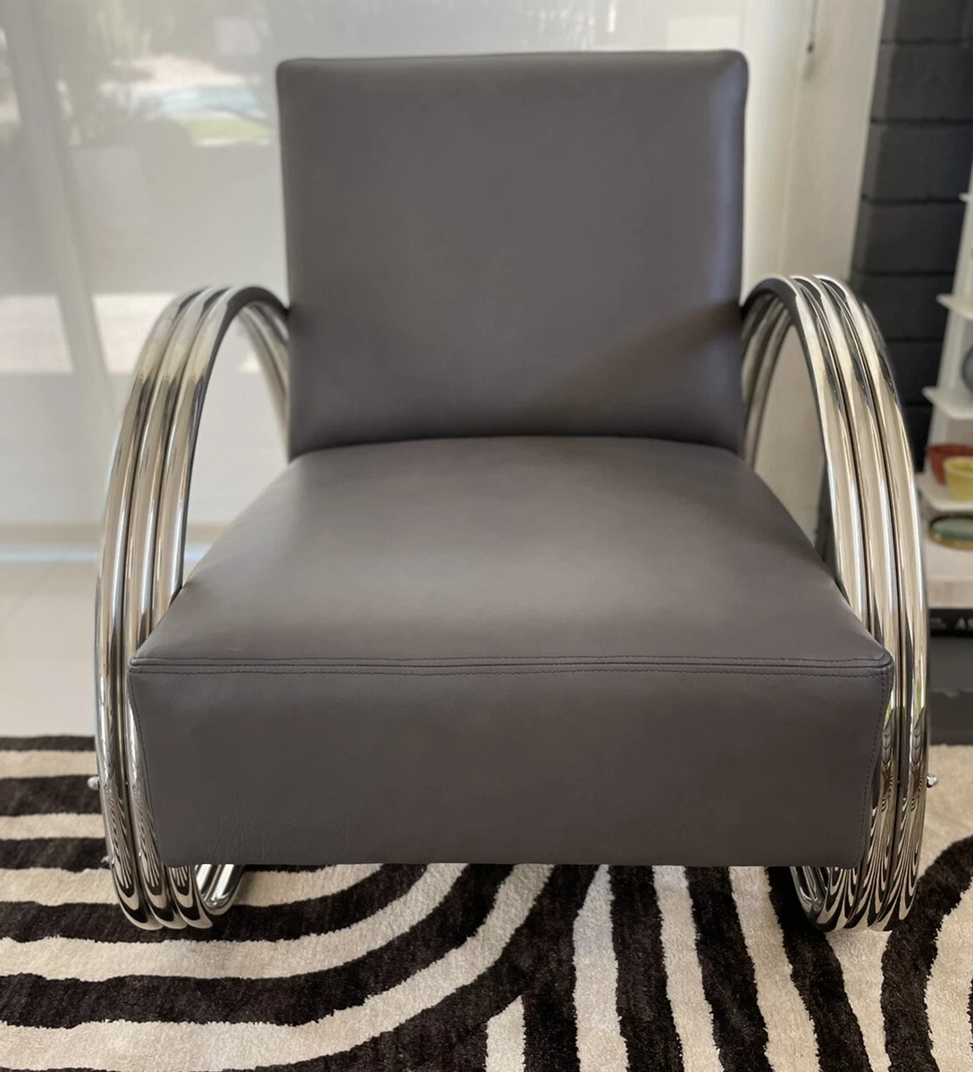 Ralph Lauren Leather Hudson Street Lounge Chair. Gray