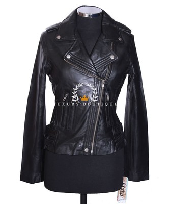 Zoe schwarze Damen Neu Biker Retro Designer echtes Lammfell Leder Mode Jacke